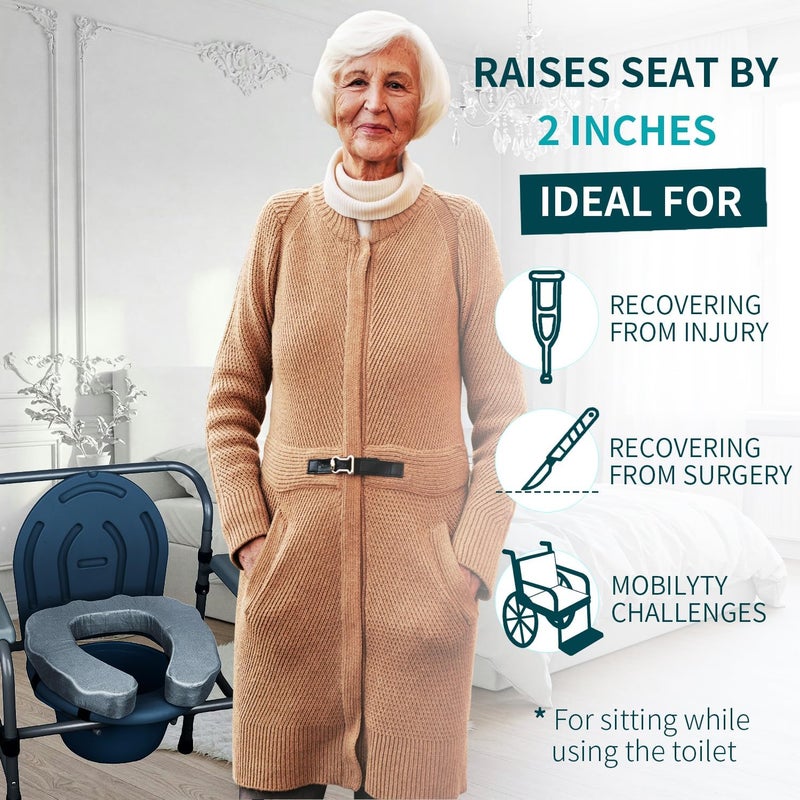 QIUCHA Raised Toilet Seat Cushion for Elderly - Adds 2 inches - Commode Seat Cushion Padded Toilet Seat Riser with High-Density Foam for Enhanced Comfort & Elevation, Universal Fit (2 inches) - Image 2